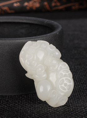 锦玉轩新疆和田玉羊脂白玉貔貅吊坠 霸气男女款招财旺财皮丘挂件