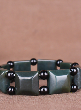 玉石匠新疆和田玉青玉男女款手链天然玉石方形方片时尚男女手链