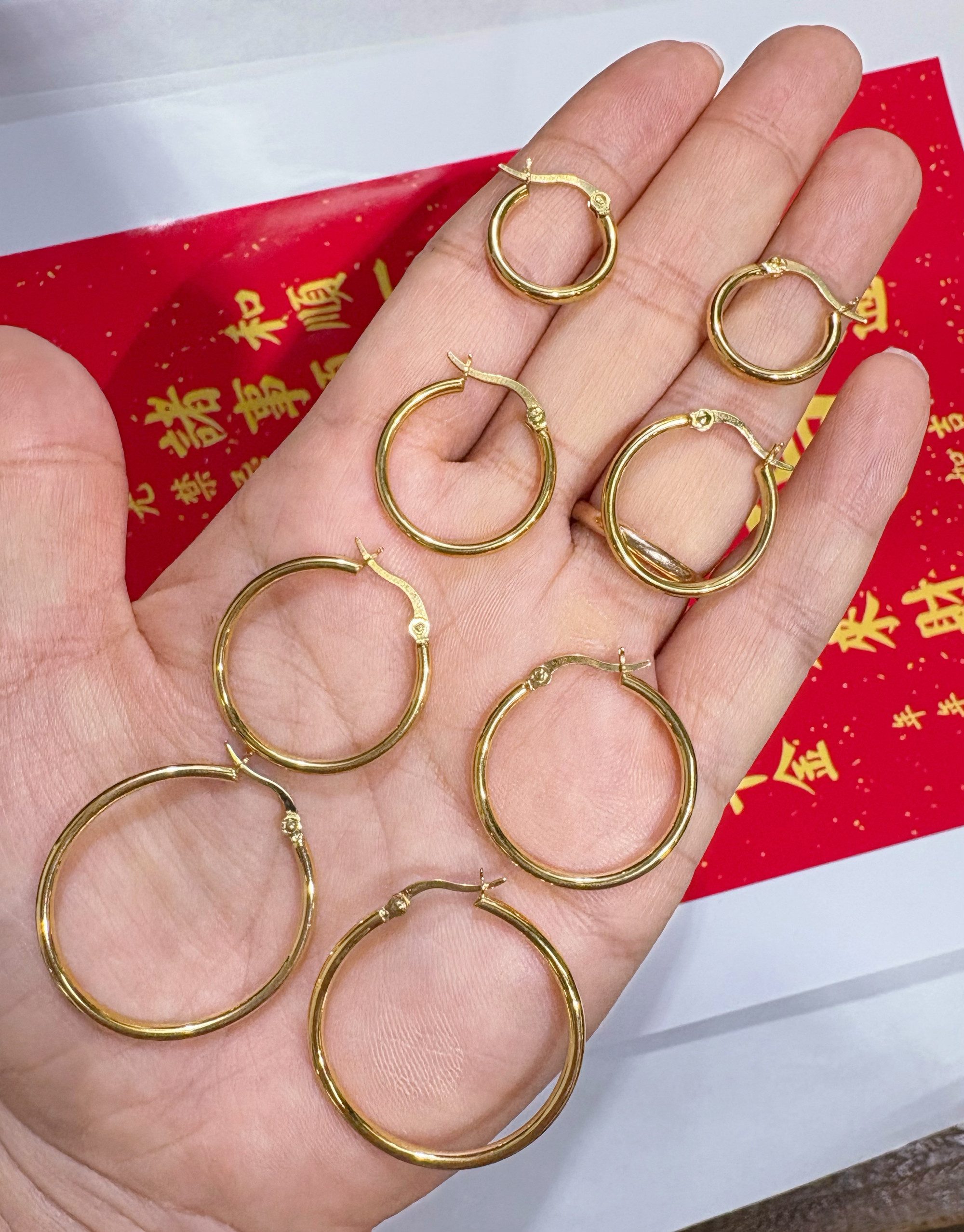 18K黄金真金素金耳环耳圈耳包男女款
