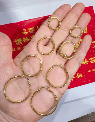 18K黄金真金素金耳环耳圈耳包男女款