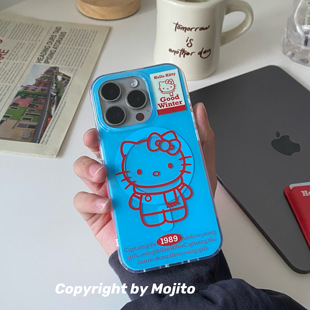 日韩ins风可爱卡通三丽鸥线条凯蒂猫hellokitty红蓝撞色卡包适用苹果15手机壳iPhone14promax防摔13/12/11硬