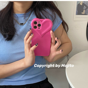 MOJITO简约ins火龙果色立体爱心手机壳适用苹果17pro Max/16pro Max/15pro Max14软壳11全包13/12保护套
