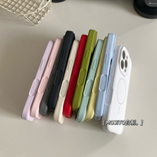 MOJITO自制|韩国ins简约极简风纯色液态硅胶带AI拍照按键手机壳适用苹果16pro Max/16pro全包苹果16保护套