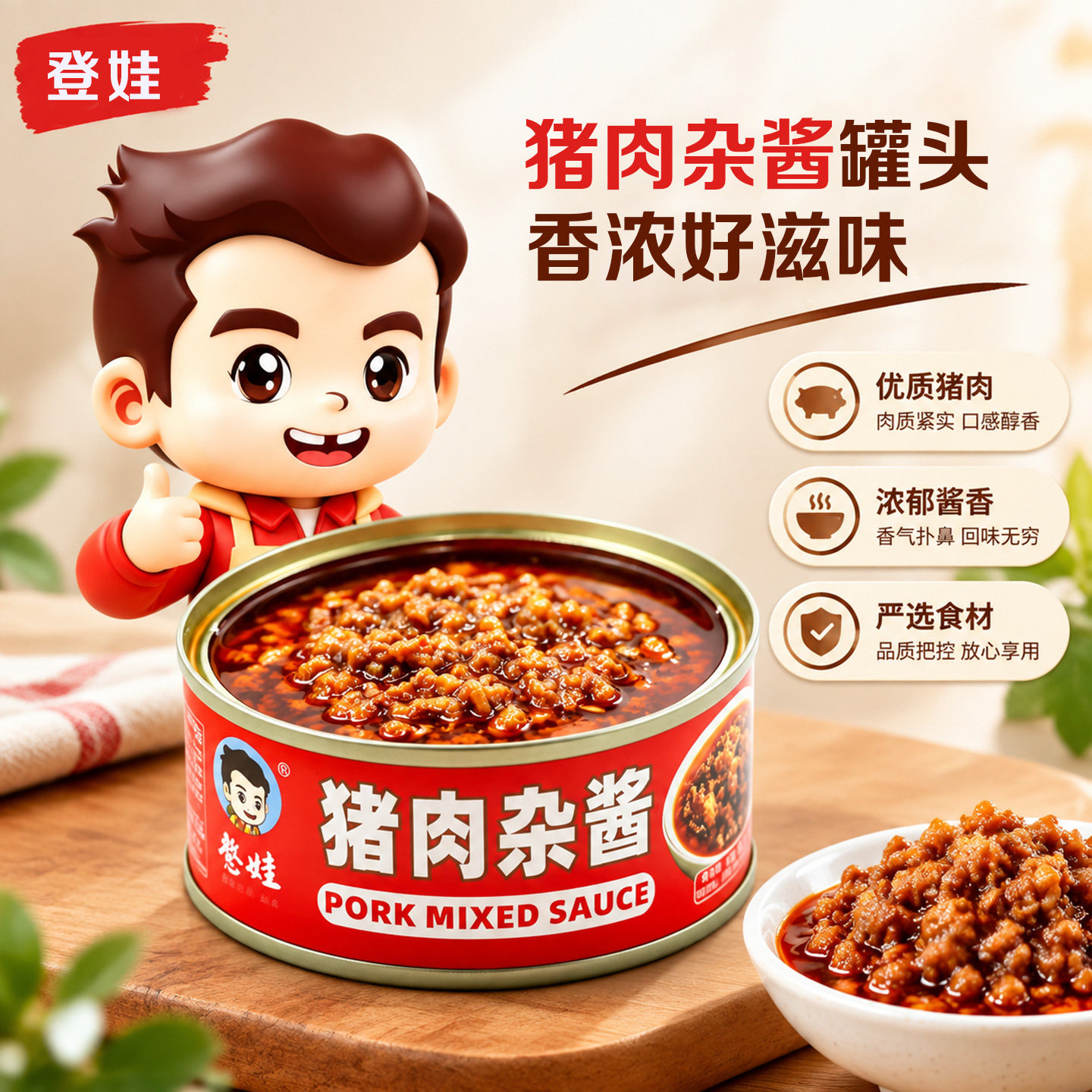 登娃猪肉杂酱罐头加热即食下酒菜下饭菜小吃零食228g/罐大量批发