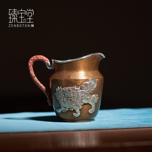 臻宝堂纯手工铜包银公道杯大漆把