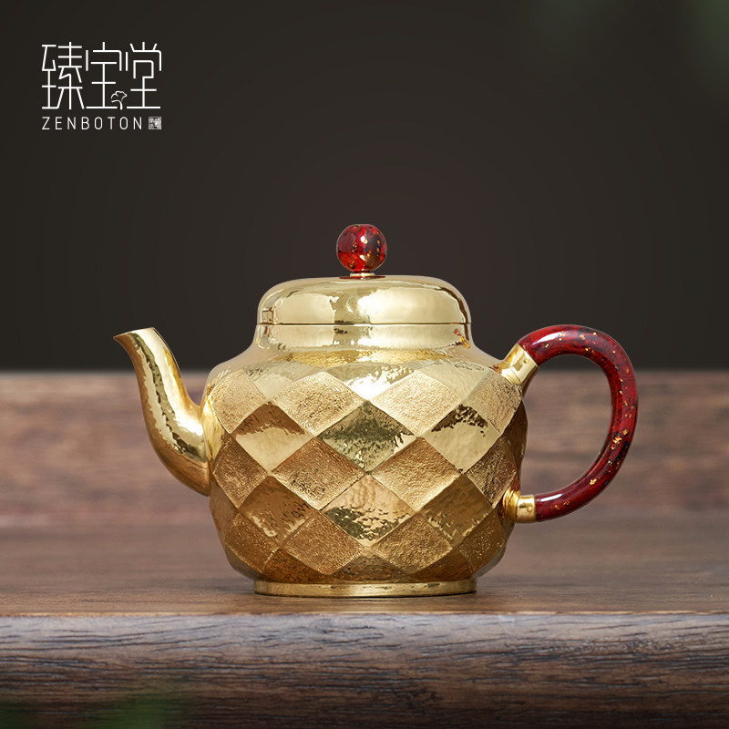 臻宝堂金壶999纯金泡茶壶纯手工宫灯壶中式茶具高档定制24K足金壶