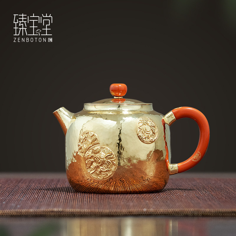 臻宝堂金壶纯金泡茶壶纯手工雕刻小金壶24K足金德钟泡壶收藏茶具