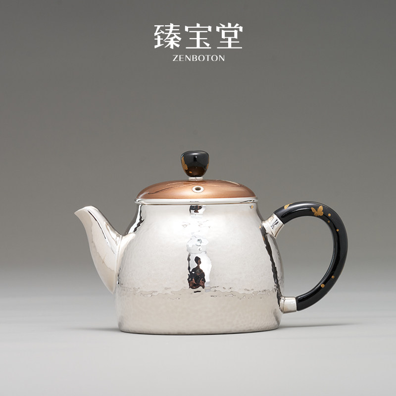 臻宝堂银壶9999纯银泡茶壶纯手工锤纹足银幽兰壶高端茶具送礼茶器