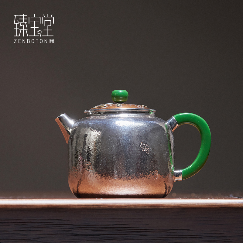 臻宝堂纯银手工玉兰花德钟泡茶壶