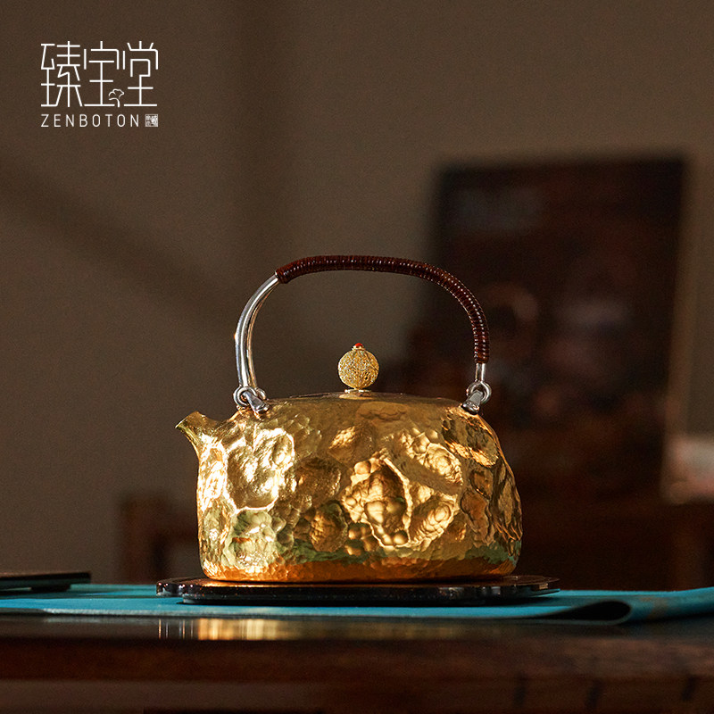 臻宝堂茶壶纯手工24k足金壶泡茶壶999纯金泡壶烧水定制款收藏金壶