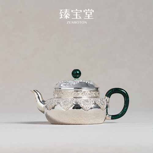 臻宝堂足银手工如意纹仿鼓壶