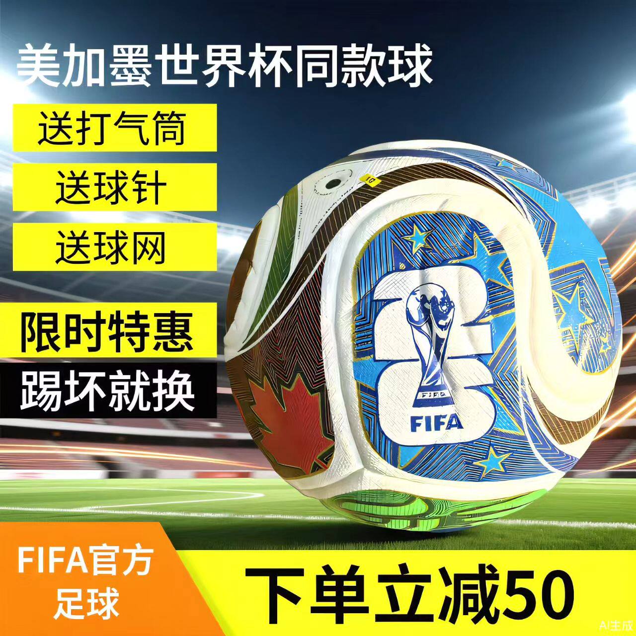足球 美加墨世界杯足球5号足球成人儿童足球学生中考比赛专用足球