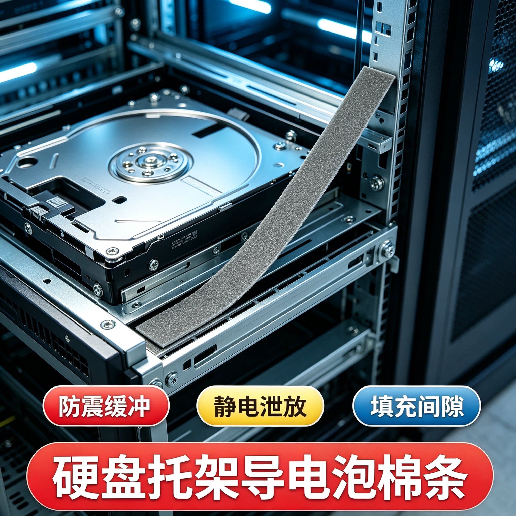 【免费寄样】硬盘托架导电泡棉条自粘背胶导电海绵胶带服务器机柜静电泄放防震缓冲间隙填充导电密封泡棉垫片
