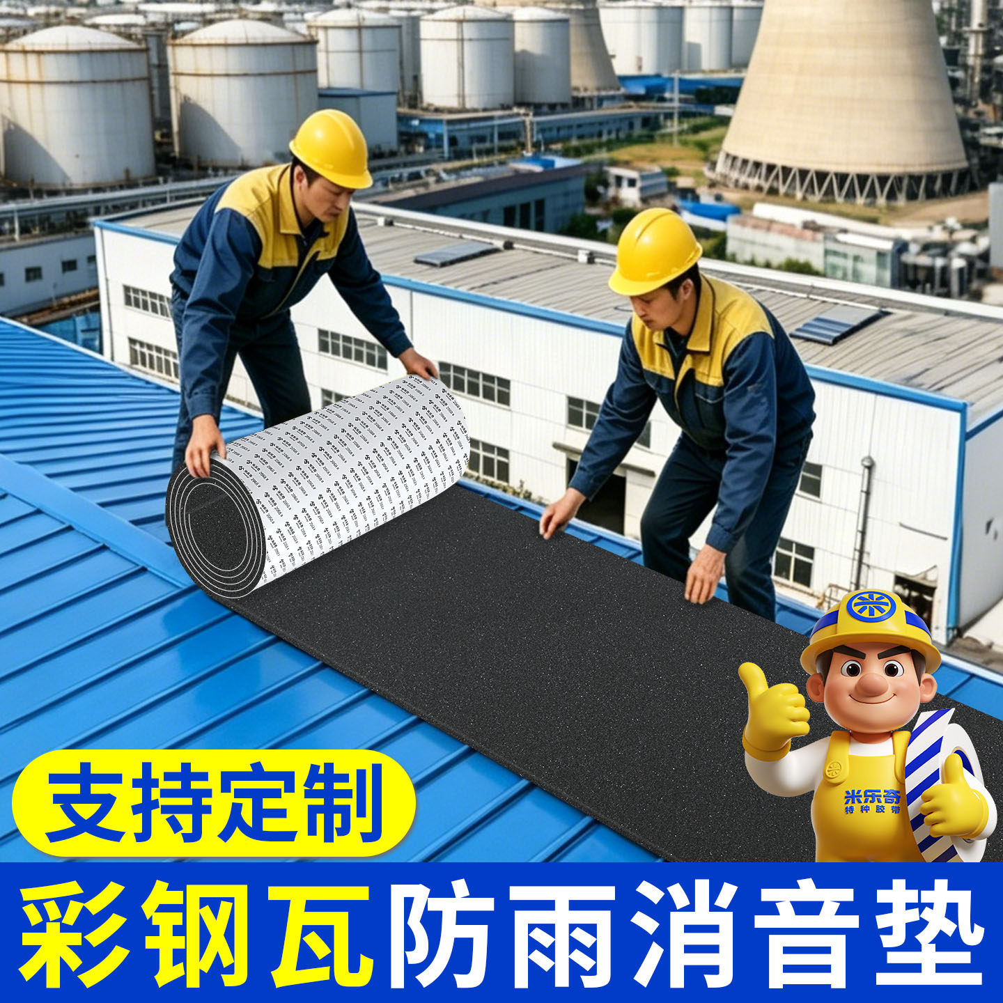 彩钢瓦顶部减震消音海绵垫下雨天铁皮房屋顶雨棚防滴答声隔音降噪