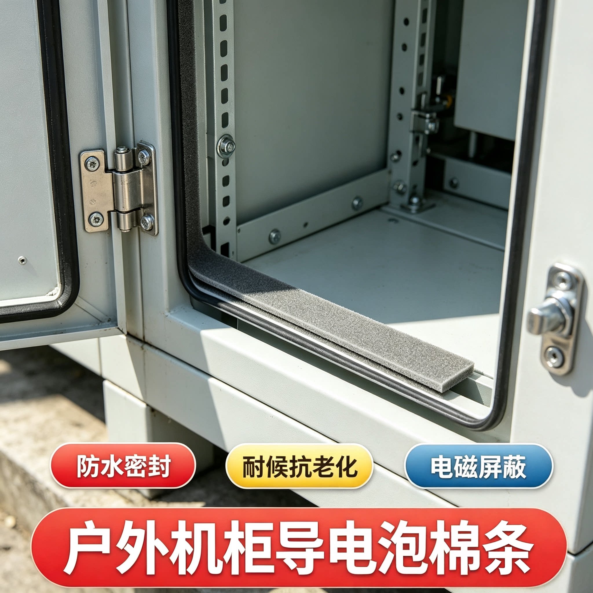 【免费寄样】通信户外机柜导电海绵胶带设备门体密封泡棉条防辐射防水耐候抗老化电磁屏蔽自粘背胶导电泡棉条