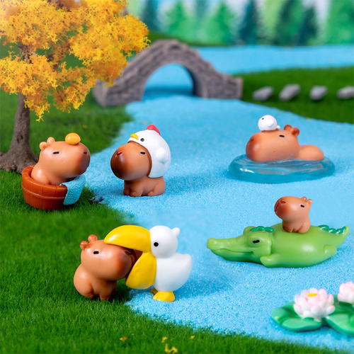 微景观创意可爱水豚卡皮巴拉小公仔鳄鱼装饰品配件车载桌面小摆件