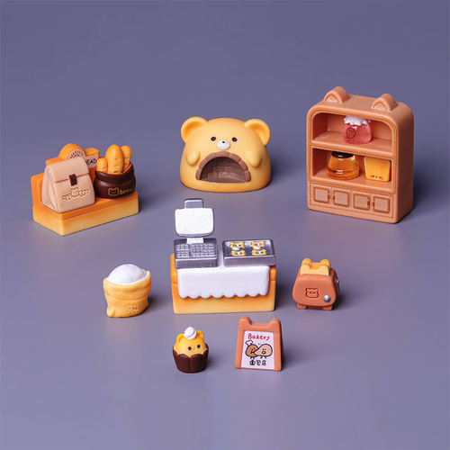 微景观卡通小熊面包店甜品小面包 食玩diy装饰品盲袋挂配件小摆件