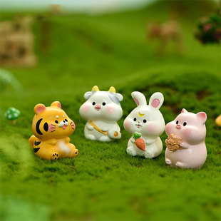 微景观小摆件 彩色十二生肖全套树脂工艺品 鼠虎兔龙蛇猴造景装饰