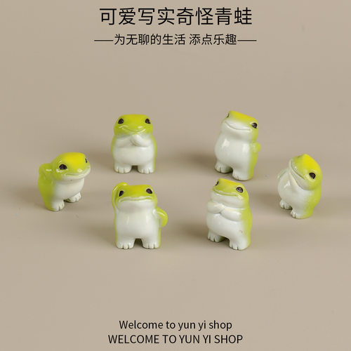 可爱卡通奇怪青蛙微景观创意公仔配件树脂工艺品车载桌面小摆件