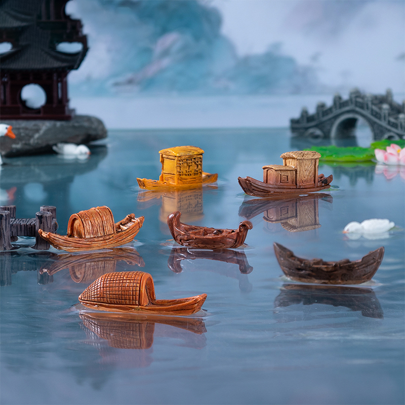 微景观创意江南游船乌蓬船 水族鱼缸造景diy装饰品配件树脂小摆件