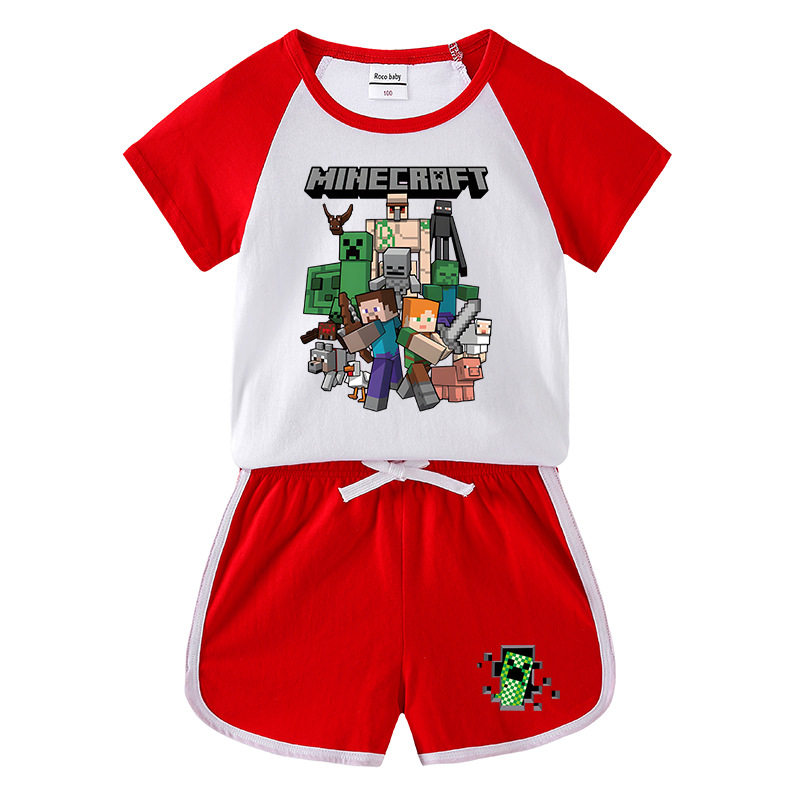 男童短袖t恤套装纯棉儿童夏季上衣薄款两件套卡通我的世界乐高潮