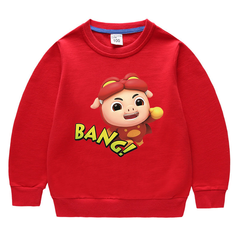 男童卫衣红色儿童春装猪猪侠衣服2026新款女童春季卡通纯棉上衣潮