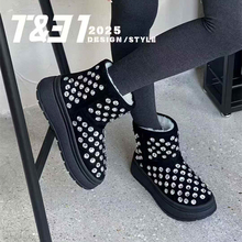 T31女鞋2025冬新款皮毛一体雪地棉加厚保暖超闪水钻满天星雪地靴