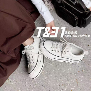 超轻ins百搭球鞋 T31女鞋 洋气 翘臀真皮休闲鞋 厚底板鞋 2025秋季 新款