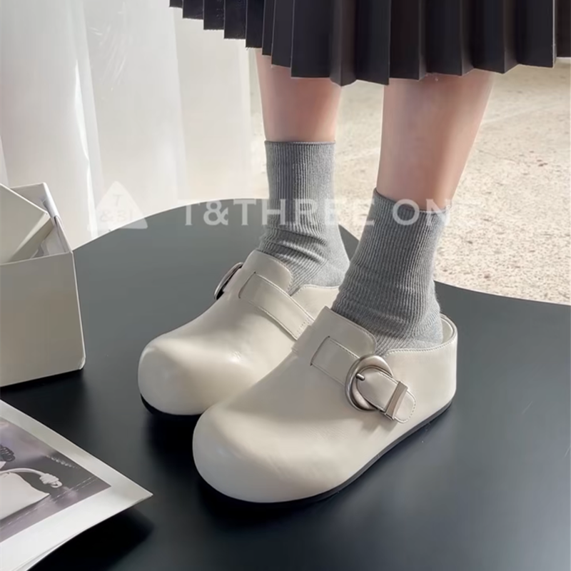 T31女鞋2026春夏新款真皮厚底勃肯拖高级感包头半拖懒人休闲拖鞋