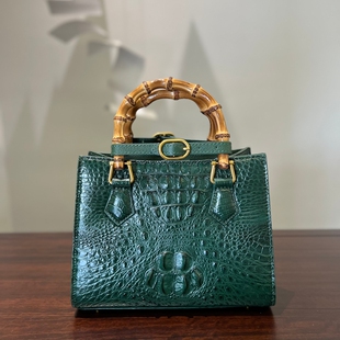 YONLIA永亮墨绿色鳄鱼骨皮竹节手提包新款 女士轻奢真皮单肩斜挎包