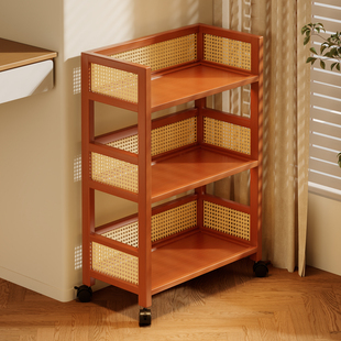 小推车置物架家用落地零食收纳架子客厅沙发边可移动中古风储物柜