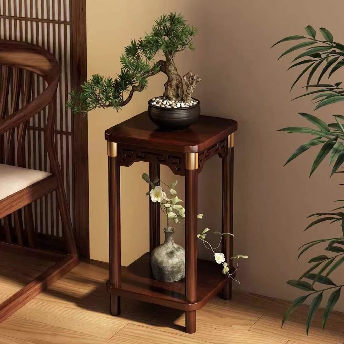 中式花架子客厅落地式置物架多层花台室内绿植花盆景摆放架鱼缸架