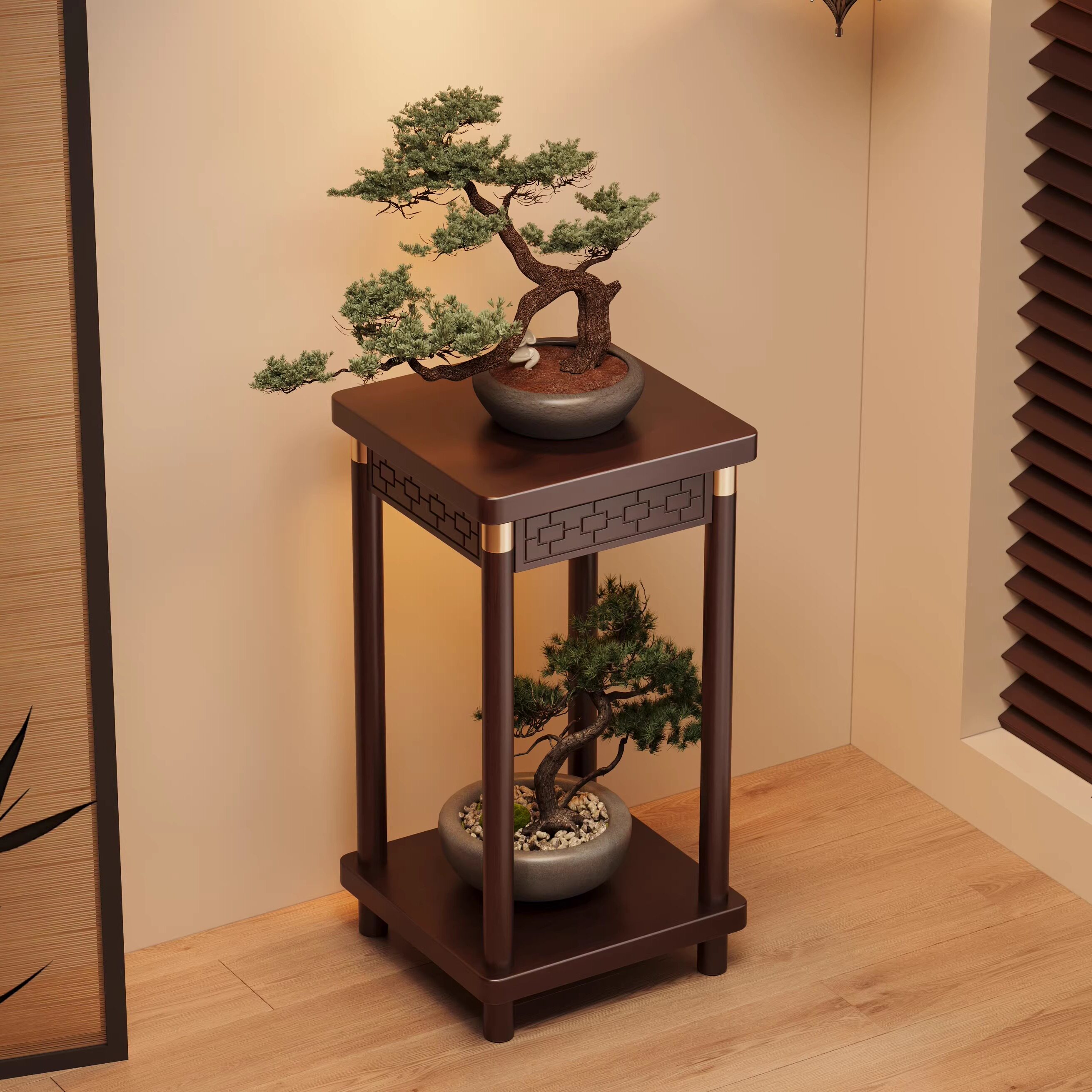 博古架实木中式花架子客厅落地式绿植盆景摆放置物架阳台花盆托架