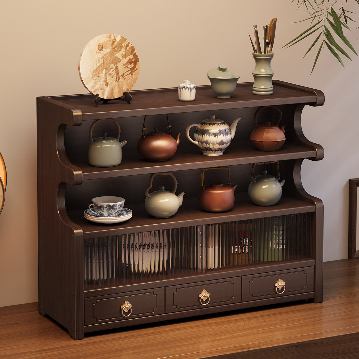 桌面茶杯茶具收纳置物架茶室桌面多层小型博古架紫砂壶摆放展示架