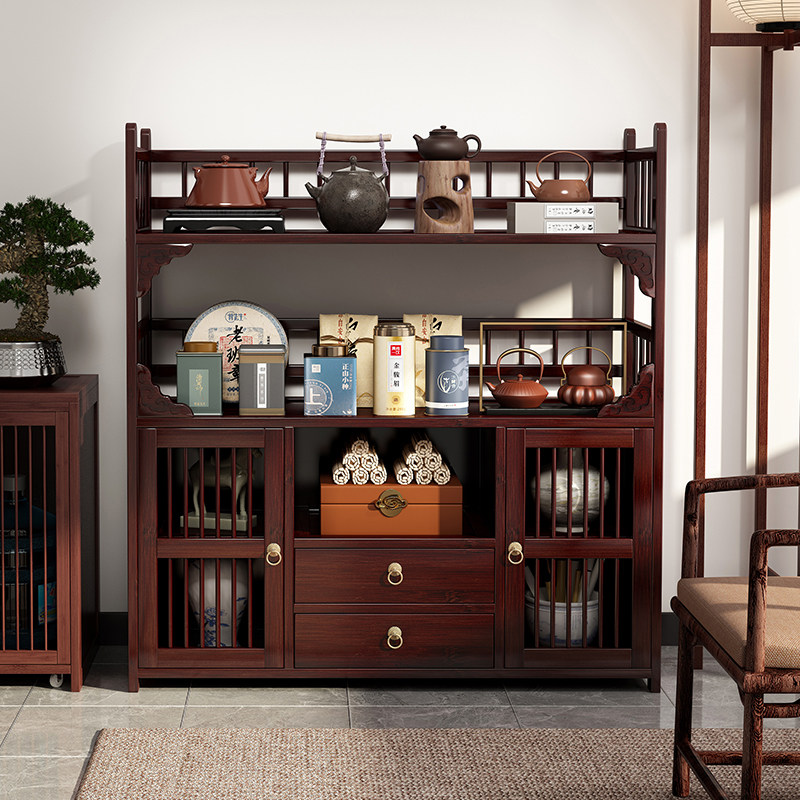 博古架新中式置物架非实木摆件展示柜靠墙茶叶放置架茶桌茶具架子