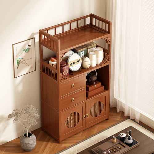 茶室博古架多层展示柜茶叶茶具置物架新中式非实木小型收纳储藏柜