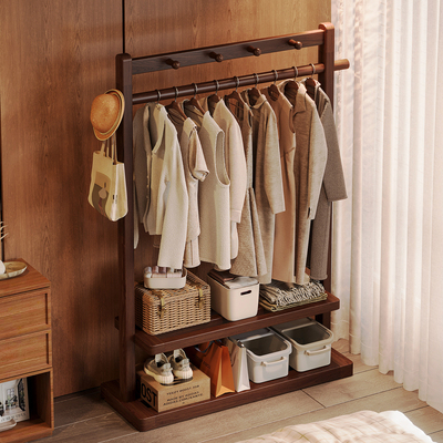 实木挂衣架落地卧室家用衣帽架2025新款室内挂衣杆挂衣服置物架子