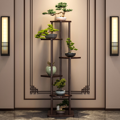 博古架实木中式多层茶具收纳展示落地置物架花架客厅阳台2025新款