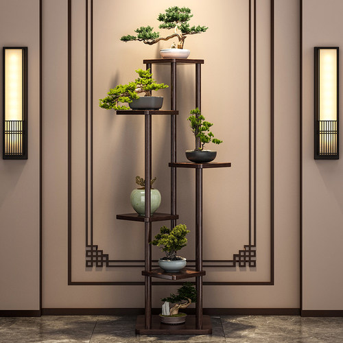 博古架实木中式多层茶具收纳展示落地置物架花架客厅阳台2025新款
