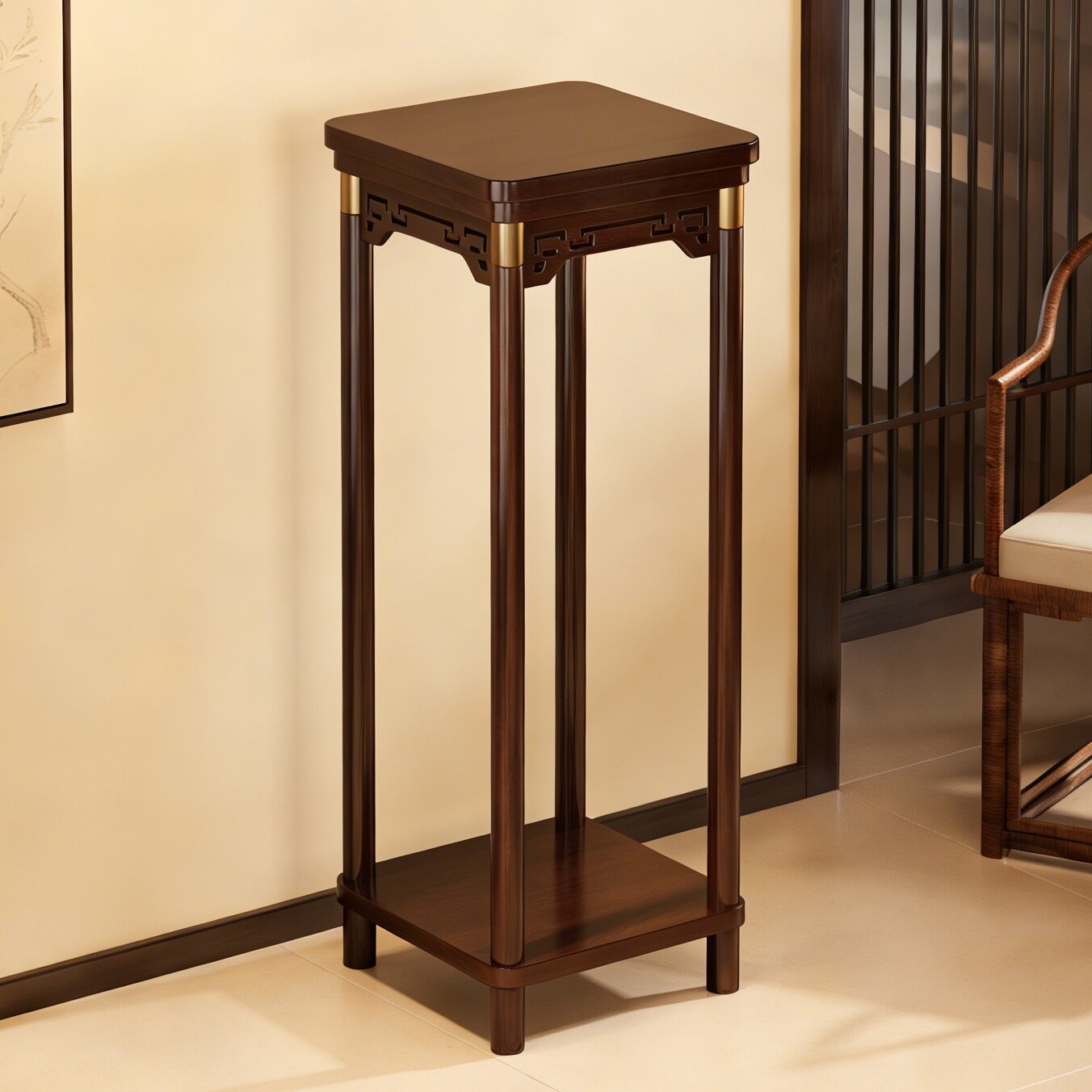 中式花架子客厅落地式绿植花盆景置物架茶室内多层花台植物摆放架