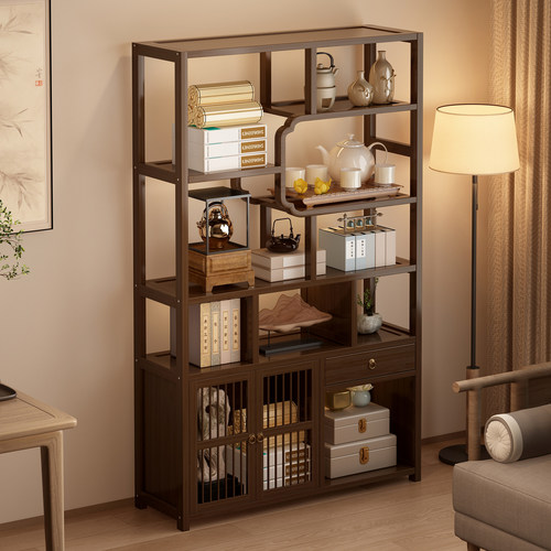 茶室博古架茶柜置物架茶具茶叶多层收纳摆放架非实木新中式展示柜