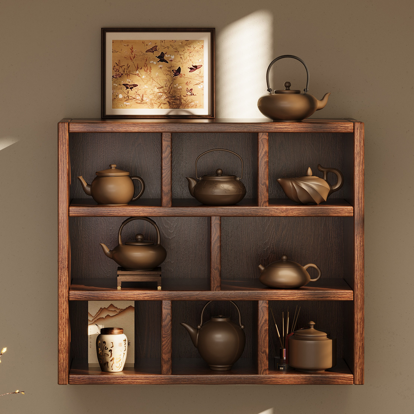 实木多宝格挂壁式博古架