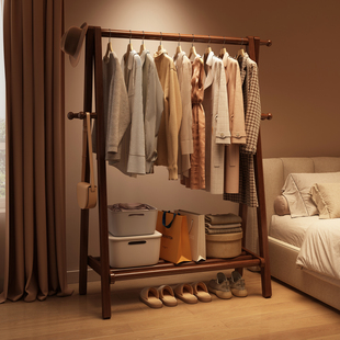 实木挂衣架落地卧室家用折叠衣帽架室内房间简易立式榉木晾衣架子
