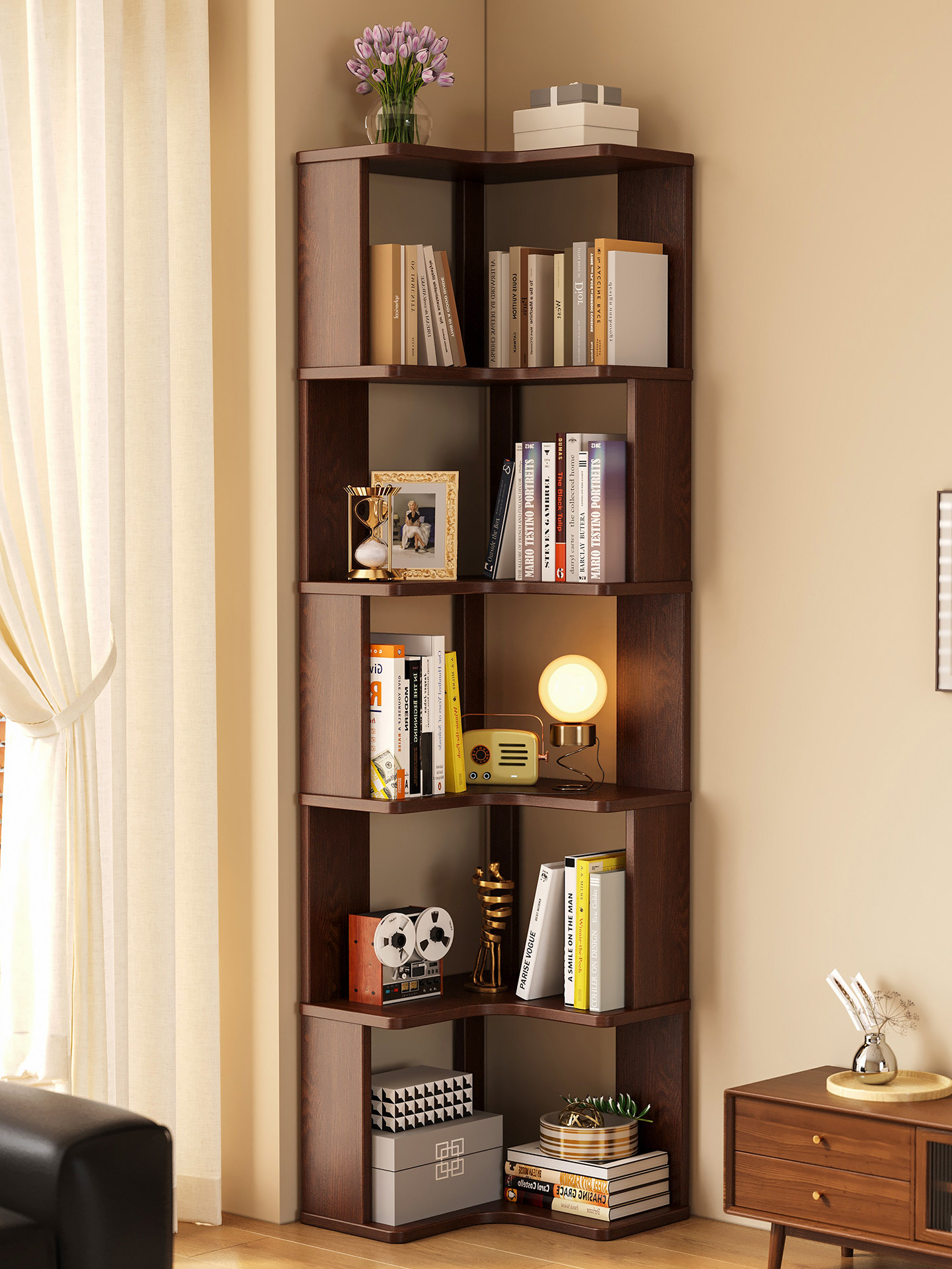 实木转角书架靠墙落地置物架客厅角柜窄缝拐角收纳架卧室床头书柜,住宅家具,书架,淘宝优惠券,粉丝福利购,淘宝优惠卷