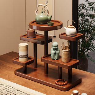 桌面杯架茶桌置物架实木新中式博古架桌上多层茶具紫砂壶摆放架子
