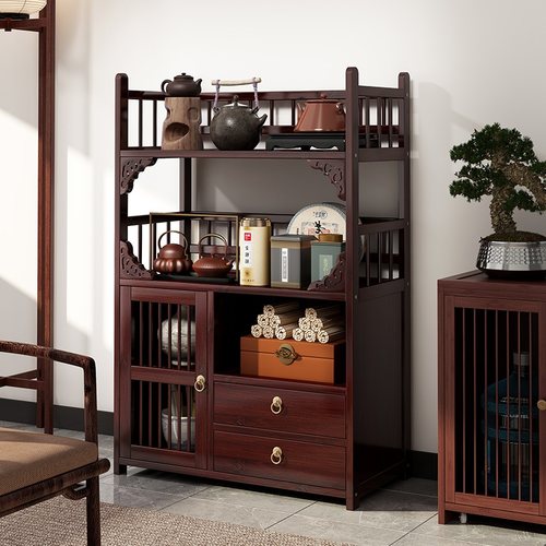 茶叶架展示柜摆件柜茶室收纳架博古架非实木新中式茶叶柜置物架子