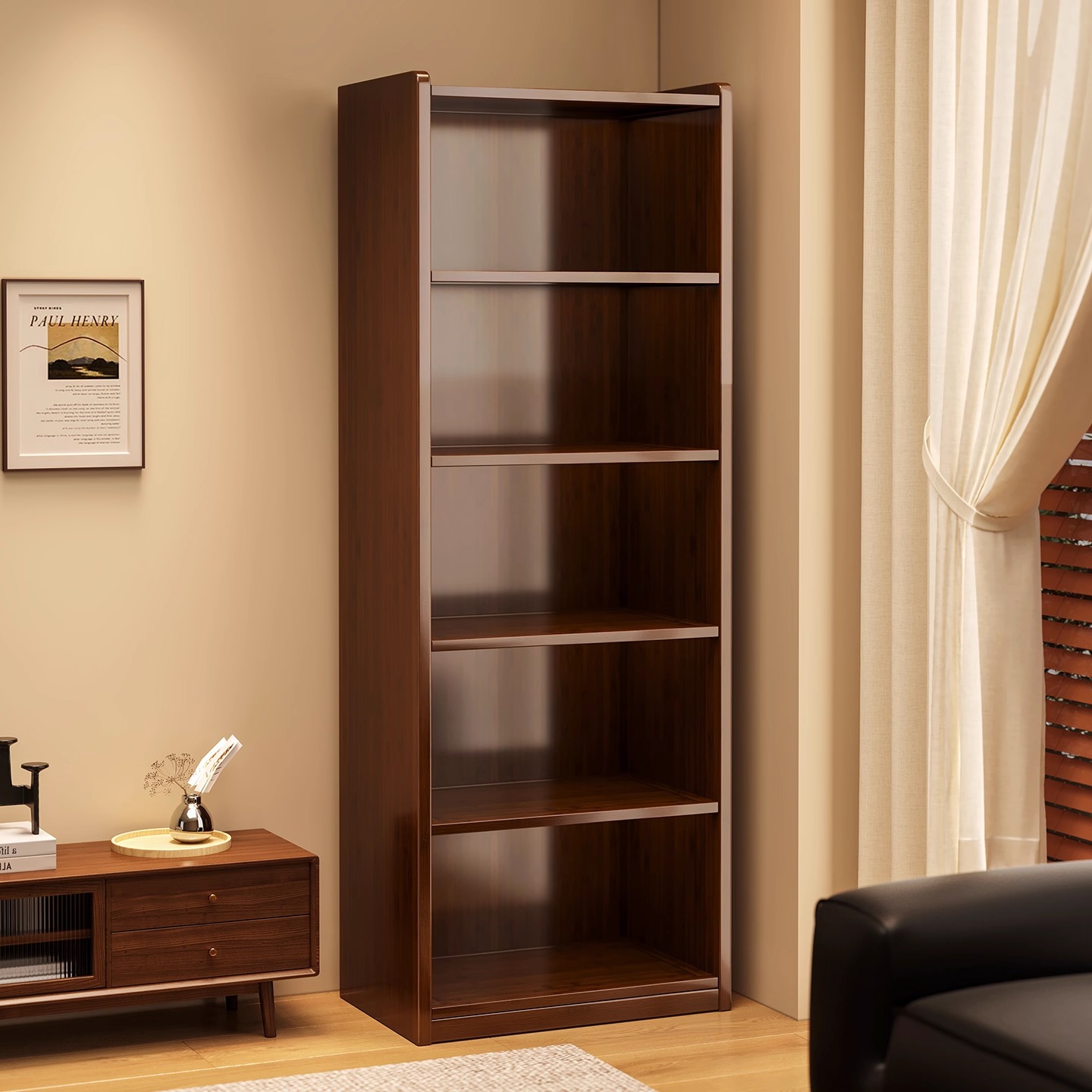 实木置物架落地书架靠墙一体客厅家用立式转角窄边储物柜收纳书柜