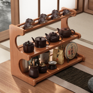 新中式桌面博古架中式茶室紫砂壶展示收纳茶柜茶桌茶杯架子置物架