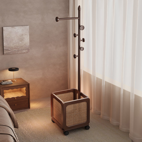 实木衣架落地卧室衣帽架可移动脏衣篓挂衣架入户玄关挂包包置物架