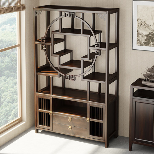 博古架新中式茶室茶柜置物架非实木覆古茶叶架子紫砂壶收纳展示柜